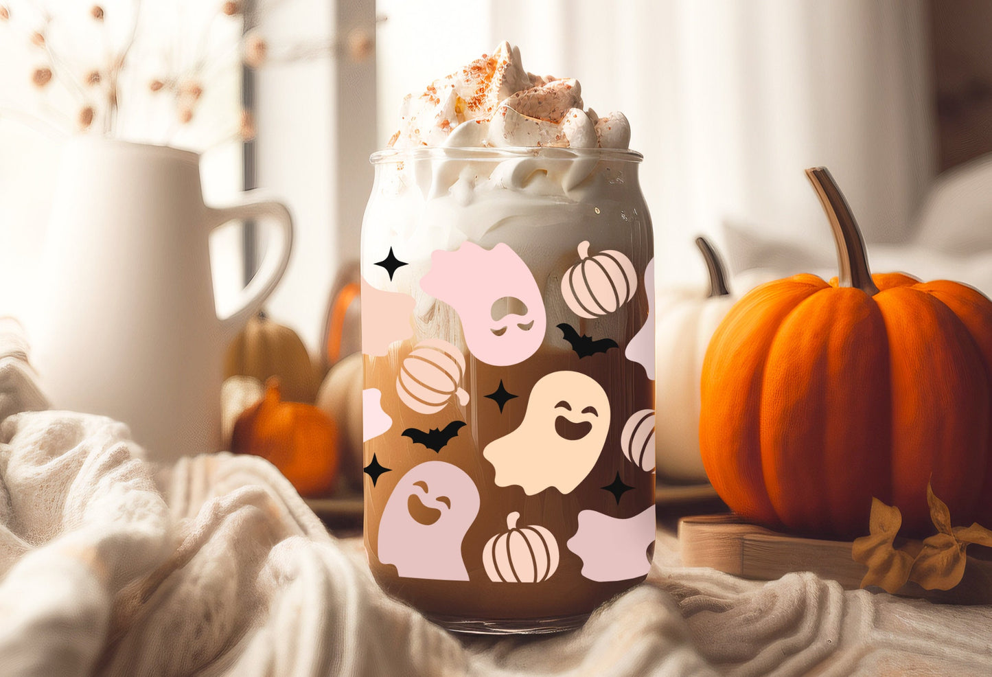 UVDTF Wrap Pastel Ghost Halloween 16 oz Can Glass, Mug, 40 oz  Wrap, Ghost Wrap, Ready to apply, Permanent Waterproof Adhesive