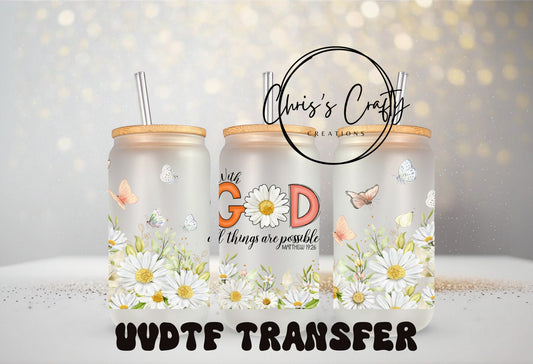UVDTF Wrap Christian With God 16oz Can Glass Mug Tumbler, Christian Wrap Ready to apply, Permanent Waterproof Adhesive, Add on a Can Glass