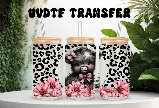 UVDTF Wrap Highland Cow Daisy Leopard Print 16oz Can Glass Mug Tumbler Wrap, Geese Wrap, Ready to apply, Permanent Adhesive