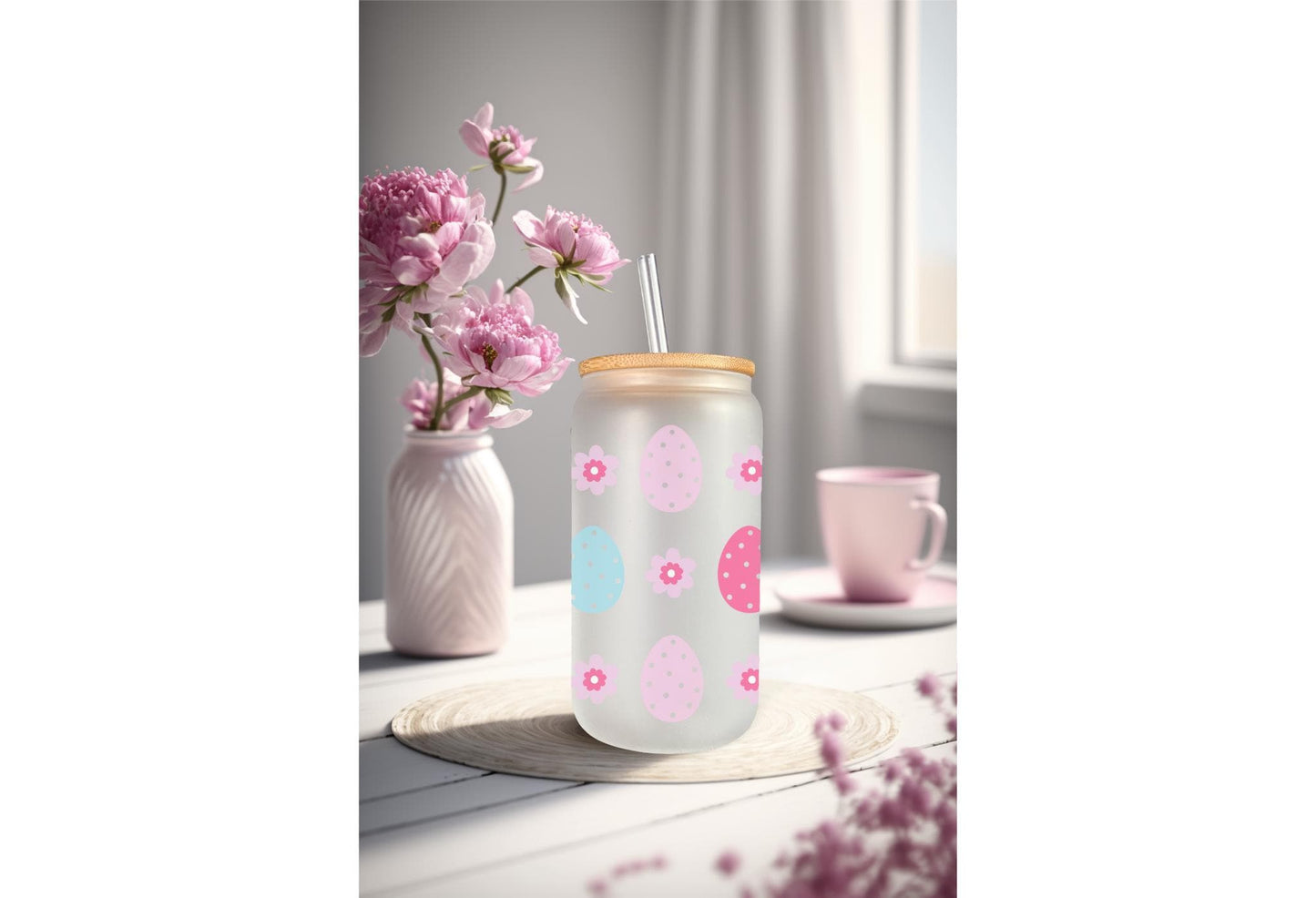 UVDTF Wrap Floral Easter Eggs for 16oz Can Glass, Mug, or Tumbler, Ready to Apply, Permanent Waterproof Adhesive