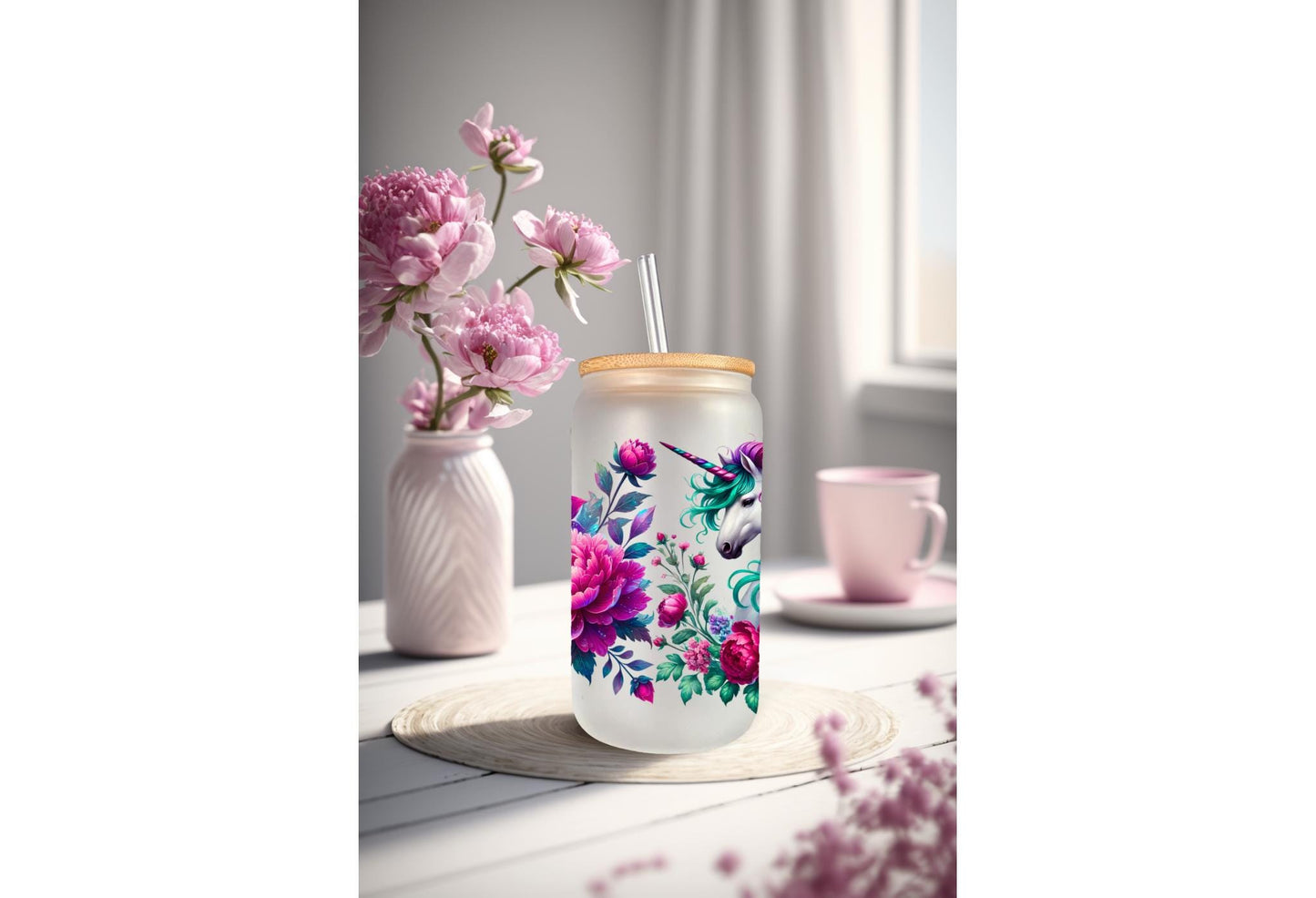 UVDTF Wrap Floral Unicorn 16oz Can Glass Mug Tumbler Wrap, Unicorn Wrap, Ready to apply, Permanent Waterproof Adhesive