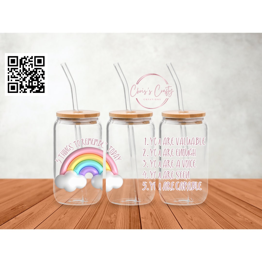 UVDTF Wrap Inspirational Motivational 5 Things to Remember Today 16oz Can Glass Mug Tumbler, Ready to Apply, Permanent Waterproof Adhesive