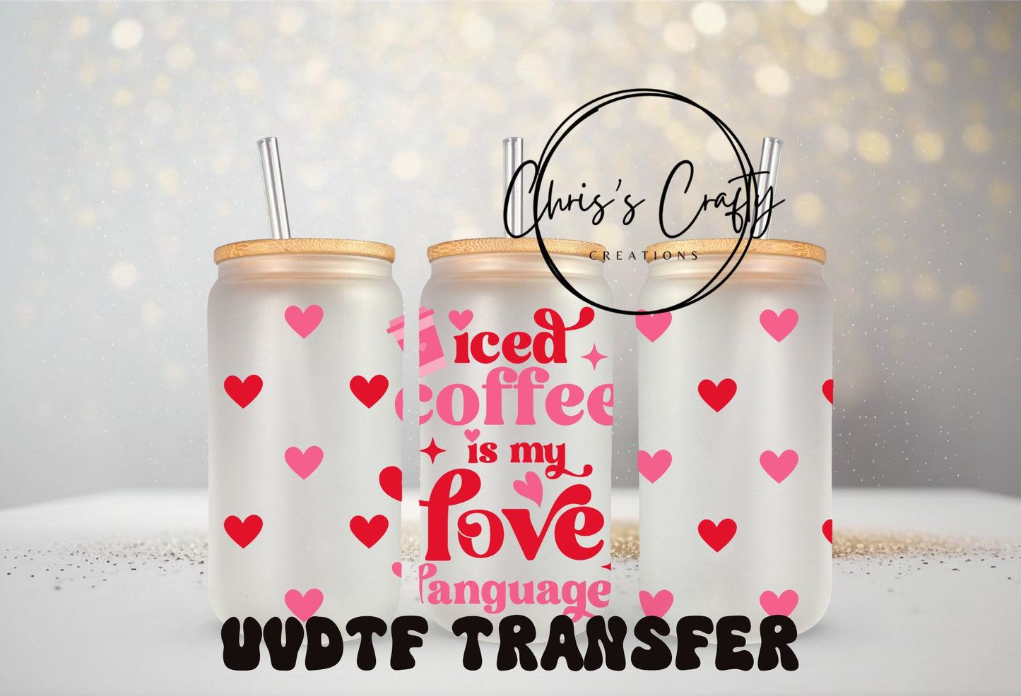 UVDTF WRAPS Valentine Red Hearts Bundle Set of 4 for 16O Can Glass Mug Tumbler, Ready to Apply, Permanent Waterproof Adhesive