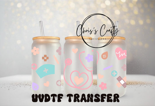UVDTF Wrap Nurse Medical for 16oz Can Glass, Mug, Tumbler, Ready to apply, Nurse Wrap, Permanent adhesive