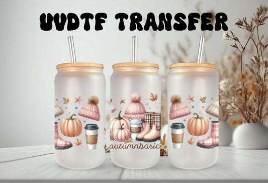 UVDTF Wrap Autumn Basics Boots Hat  Pumpkin Iced Coffee for 16oz Can Glass or 40oz Tumbler, Fall Wrap Ready to apply, Permanent adhesive