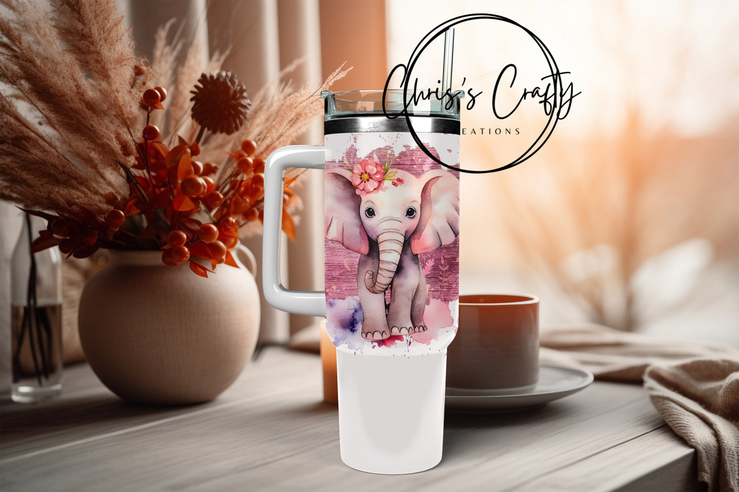 UVDTF Wrap Elephant Floral 16oz Can Glass Mug Tumbler, Elephant Wrap, Ready to Apply, Permanent Permanent Adhesive