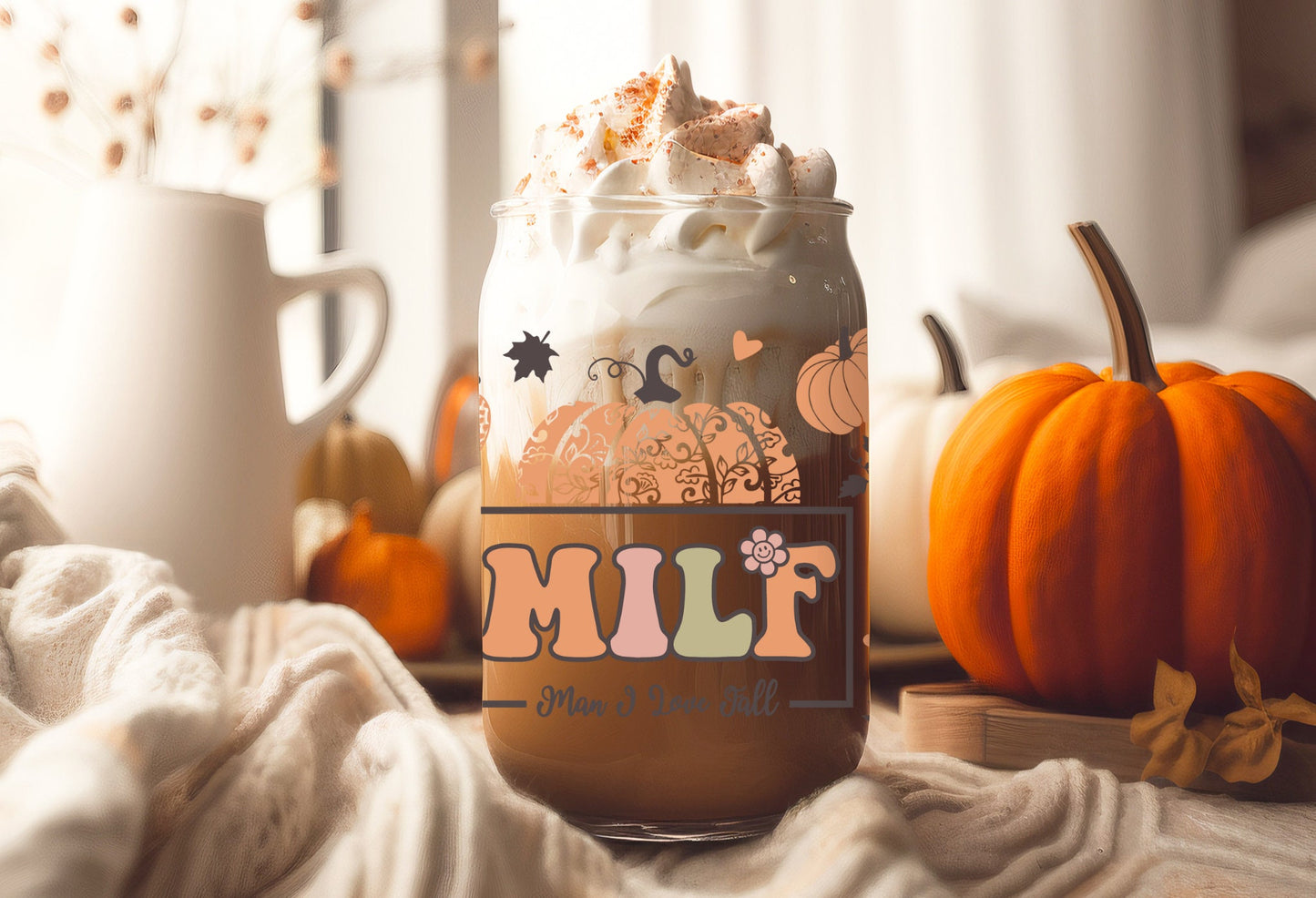 UVDTF Wrap MILF Man I love Fall 16oz Can Glass, Mug, Tumbler, Ready to Apply, Permanent Waterproof Adhesive