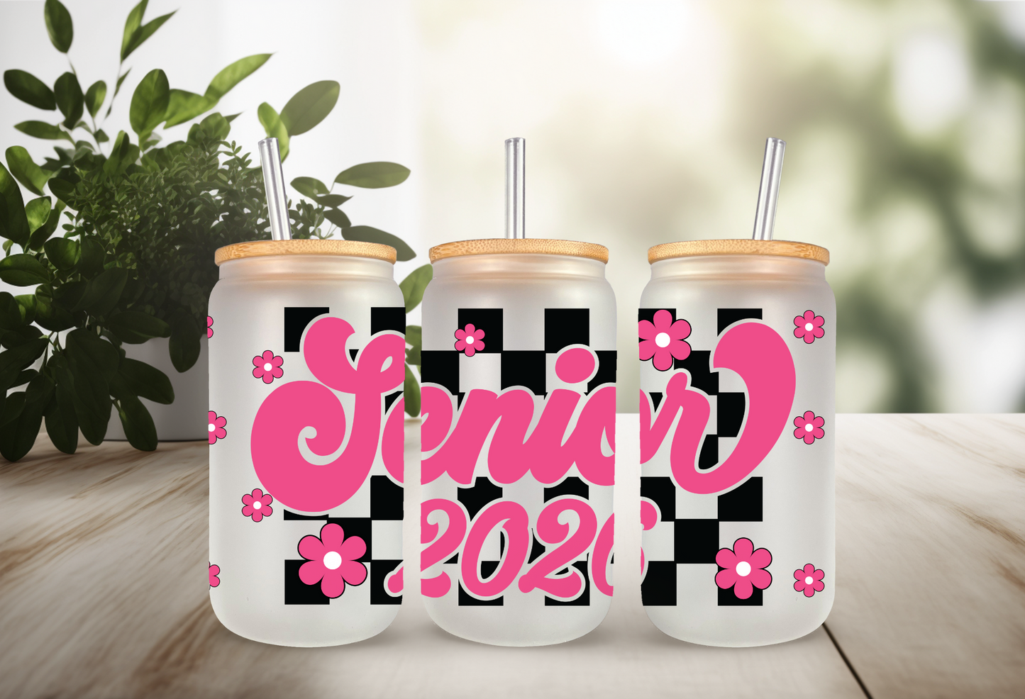 UVDTF Wrap Senior 2026 Checkered for 16oz Can Glass, Mug Tumbler, Ready to Apply, Permanent Adhesive, Exclusive