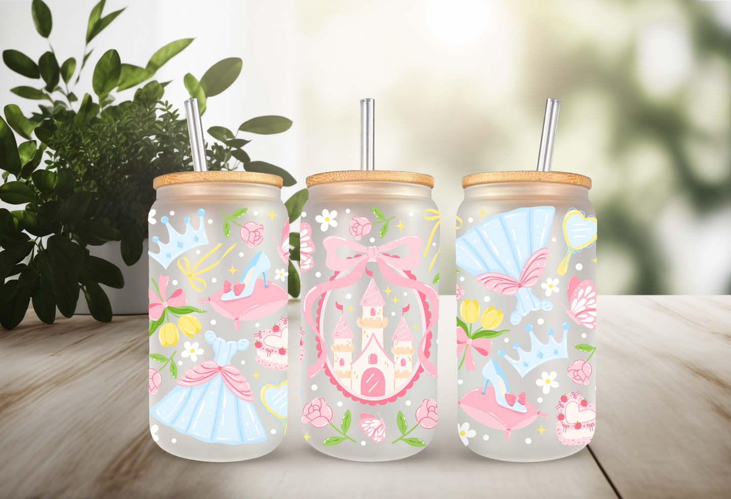 UVDTF Wrap Pastel Princess 16oz Can Glass Mug Tumbler, Ready to apply, Permanent Waterproof Adhesive