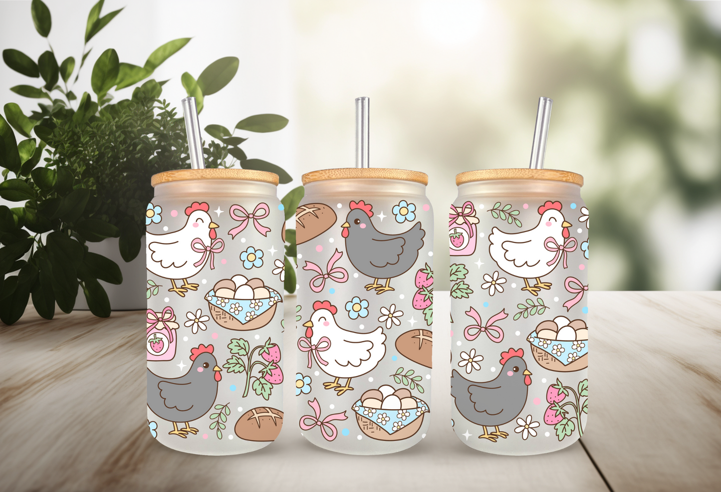 UVDTF Wrap Chicken Sourdough 16oz Can Glass Mug Tumbler Wrap, Ready to apply, Permanent Waterproof Adhesive, Double sided option