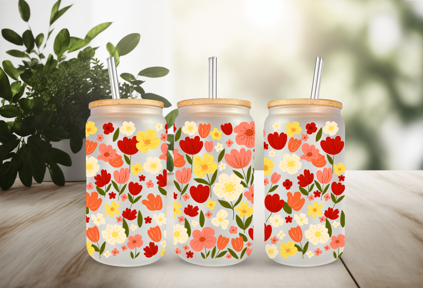 UVDTF Wrap Warm Floral Blossoms for 16oz Can Glass Mug Tumbler, Wildflower Wrap, Ready to Apply, Permanent Waterproof Adhesive
