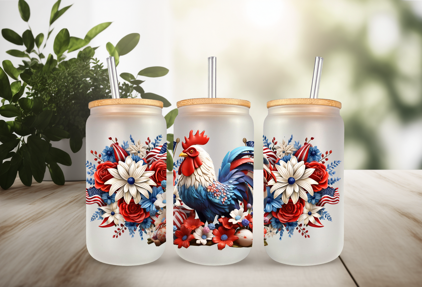 UVDTF Wrap America Chicken for 16 oz Can Glass, Mug, or  Tumbler, Rooster Wrap, Ready to apply, Permanent Adhesive Waterproof, Apply to cup