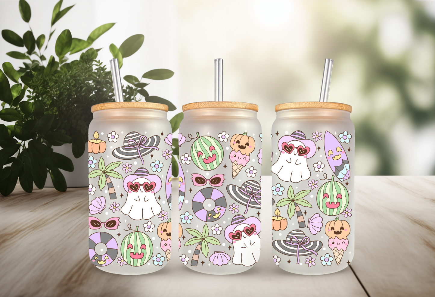 UVDTF Wrap Spooky Ghost Summer for 16oz Can Glass Mug Tumbler, Ready to apply, Permanent Waterproof Adhesive (Copy)