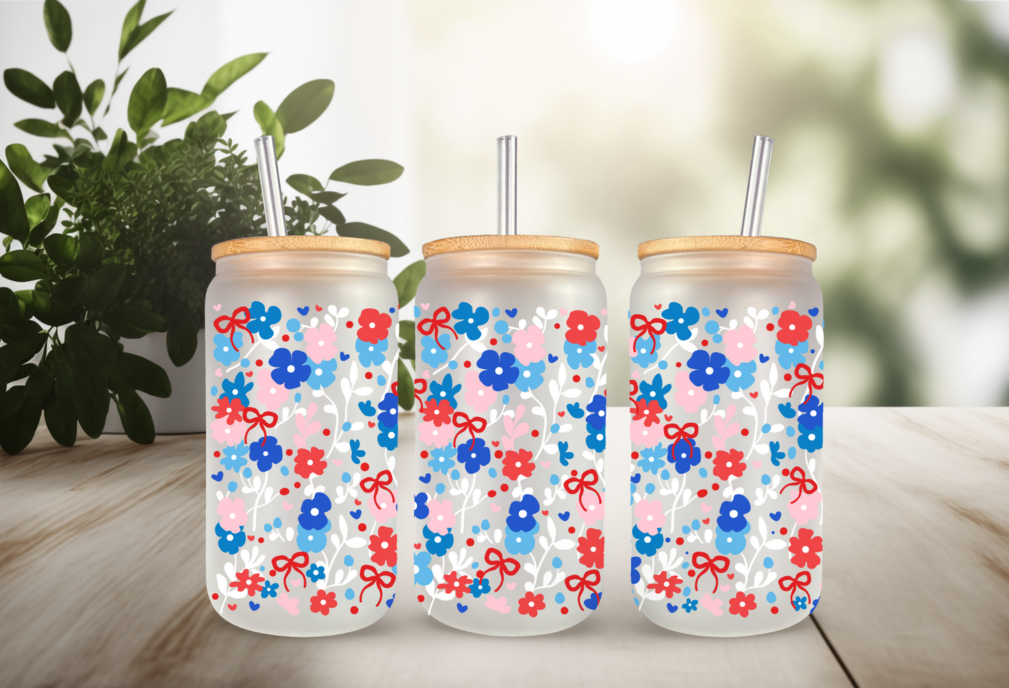 UVDTF Wrap Coquette Floral 16oz Can Glass Mug Tumbler, Ready to apply, Permanent Waterproof Adhesive