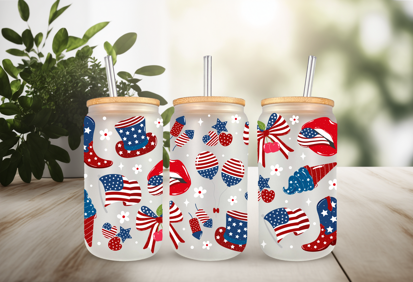 UVDTF Wrap 4th of July 16oz Can Glass Mug Tumbler, Ready to apply, Permanent Waterproof Adhesive