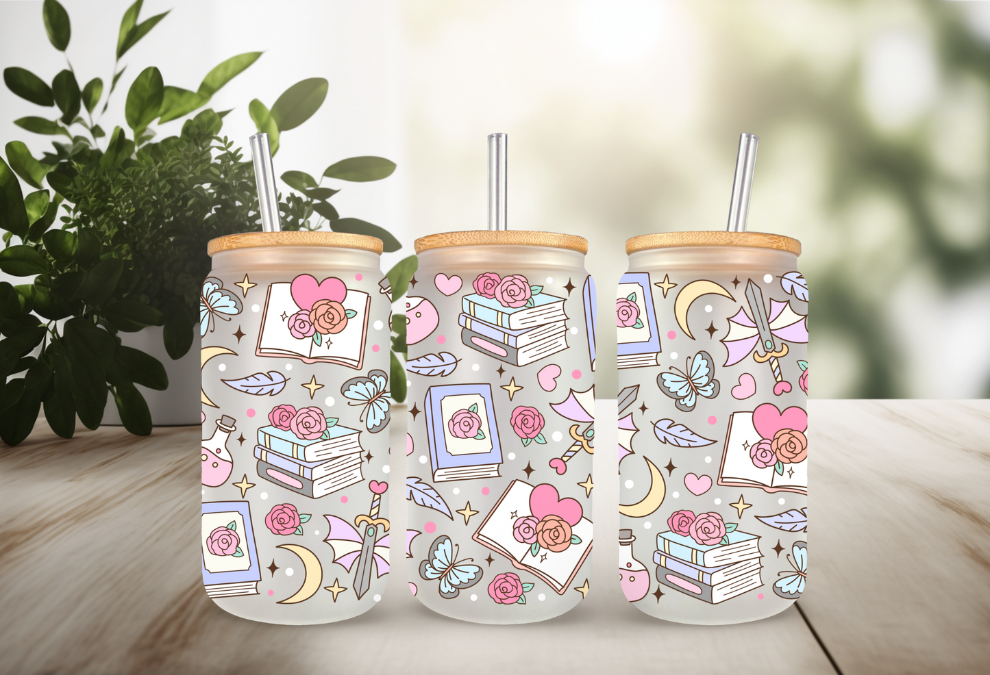 UVDTF Wrap Fantasy Books 16oz Can Glass Mug Tumbler, Ready to apply, Permanent Waterproof Adhesive