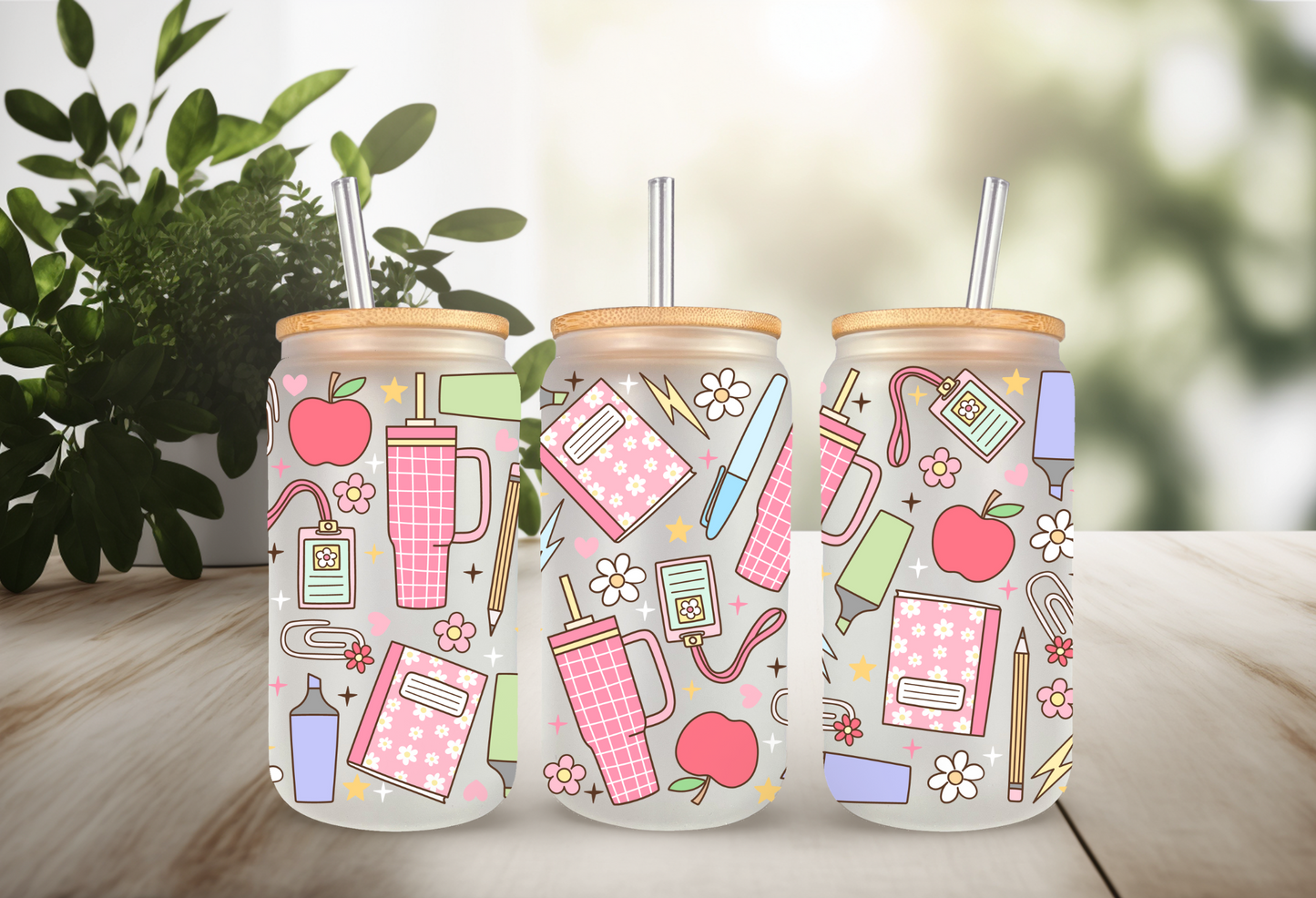 UVDTF Wrap Teacher Supplies 16oz Can Glass Mug Tumbler Wrap, Ready to apply, Permanent Waterproof Adhesive, Double sided option