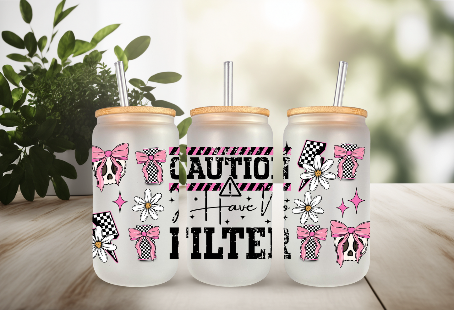 UVDTF Wrap Sarcasm Funny No Filter for 16oz Can Glass Mug Tumbler, Ready to Apply, Permanent Waterproof Adhesive