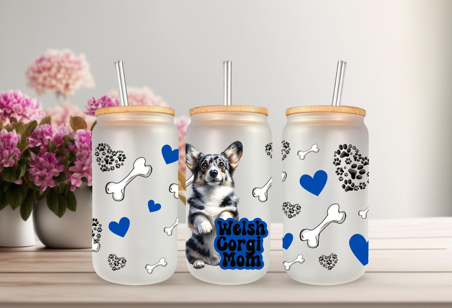UVDTF Wrap Corgi Mom for 16oz Can Glass Mug Tumbler,  Ready to Apply, Permanent Waterproof Adhesive