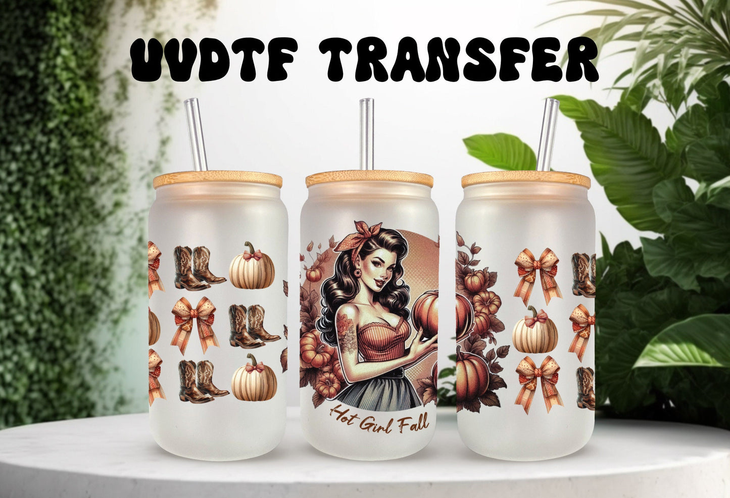 UVDTF Wrap Hot Girl Fall Coquette Bows for 16oz Can Glass Tumbler, Ready to Apply, Permanent Waterproof Adhesive