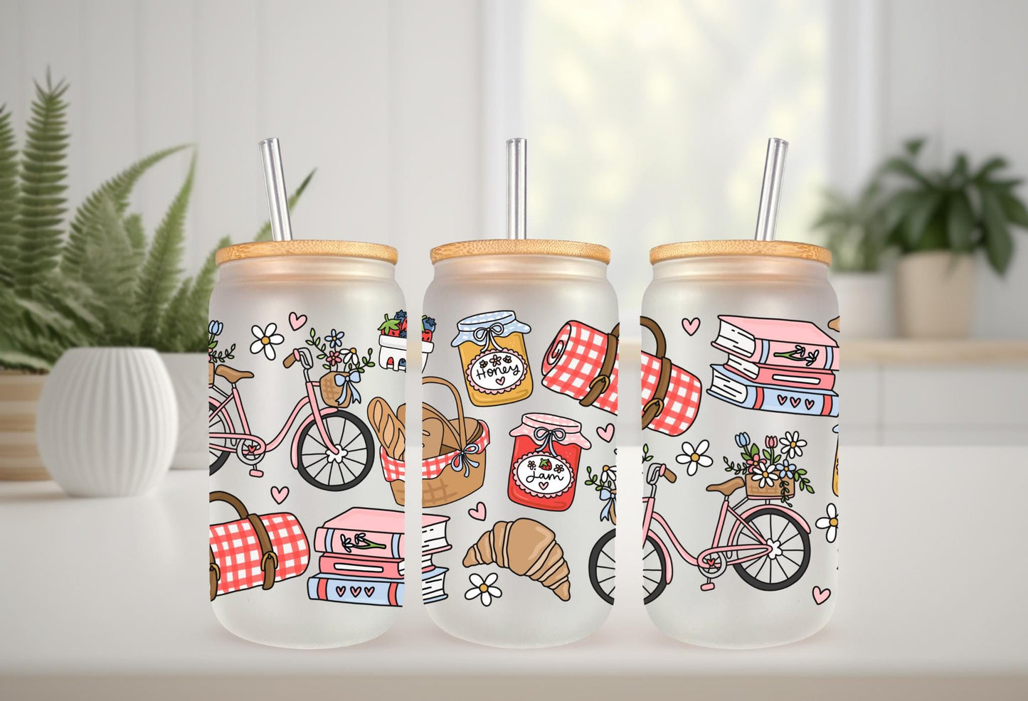 UVDTF Wrap Retro Spring Picnic 16oz Can Glass Mug Tumbler Wrap, Picnic Wrap, Ready to apply, Permanent Adhesive, Double sided option