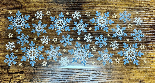 UVDTF Wrap Winter Snowflakes Blue for 16oz Can Glass, Mug, or Tumbler, Ready to Apply, Permanent Waterproof Adhesive