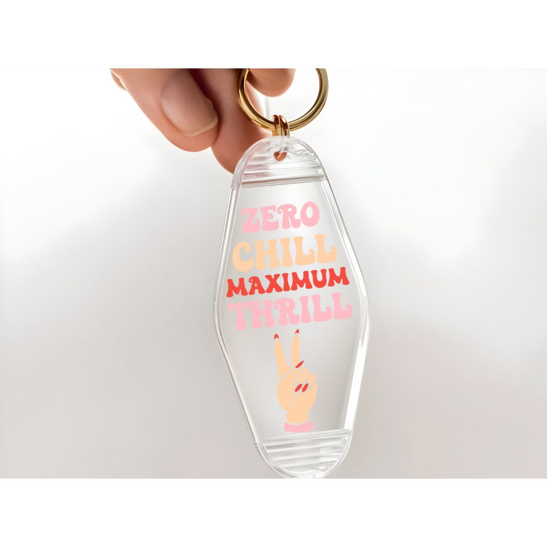 UVDTF Keychain Zero Chill Maximum Thrill Decal, Motel Keychain Ready to Apply, UVDTF Motel Keychain Decal,  1 Only/Set of 5 Keychain Decals