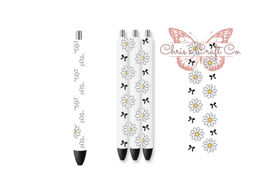 UVDTF Pen Wrap White Daisy Coquette Bow