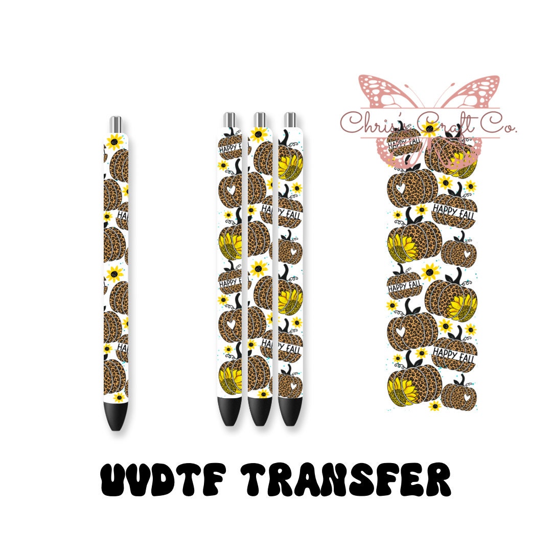 UVDTF Pen Wrap Fall Leopard Pumpkins Sunflowers, Happy Fall Pen Wrap, Permanent Adhesive Waterproof, Ready to apply