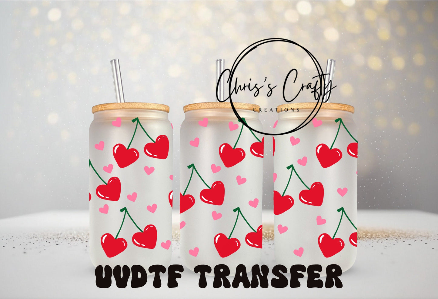 UVDTF WRAPS Valentine Red Hearts Bundle Set of 4 for 16O Can Glass Mug Tumbler, Ready to Apply, Permanent Waterproof Adhesive