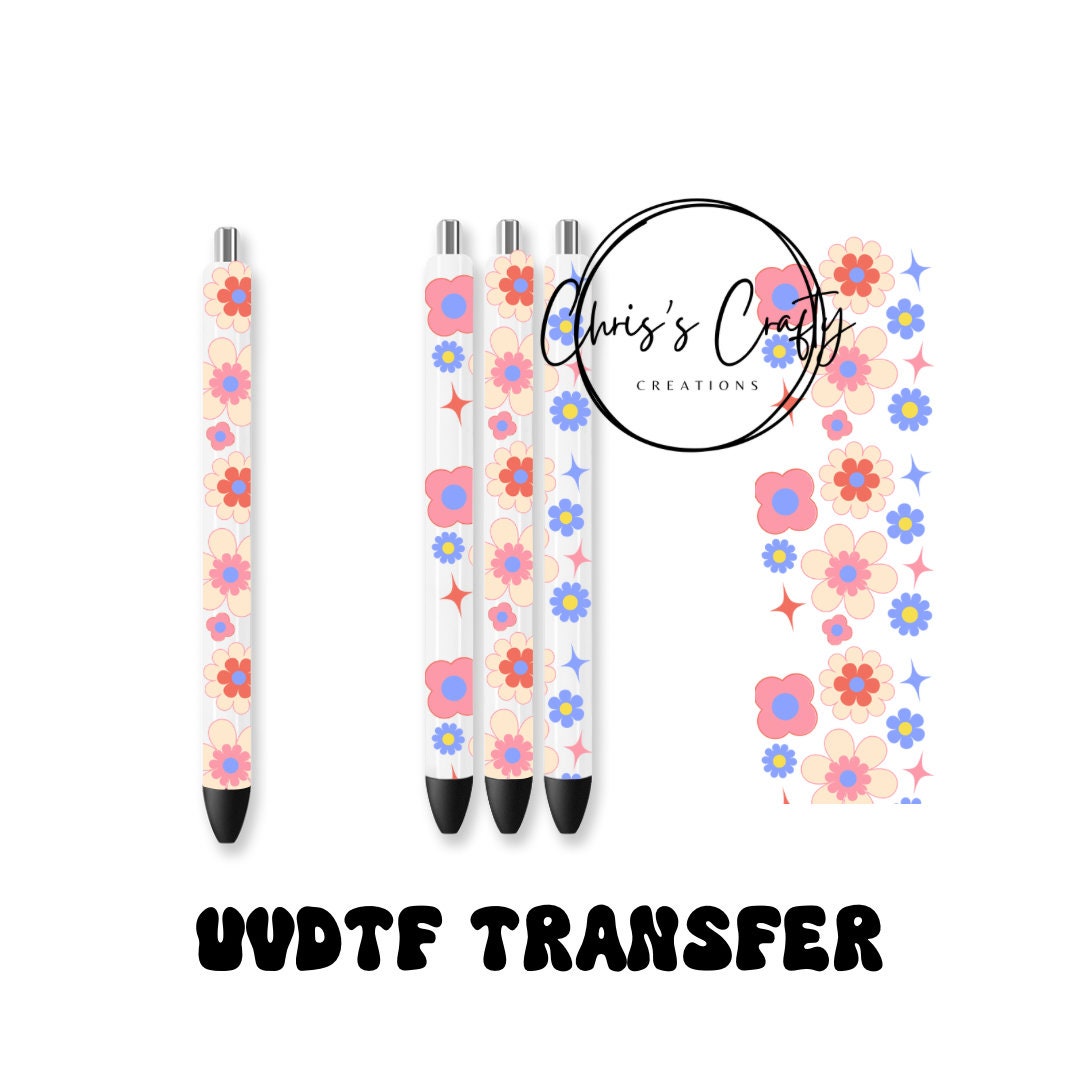 UVDTF Pen Wrap Retro Flowers, Ready to Apply, Permanent Waterproof Adhesive, Bundle and Save