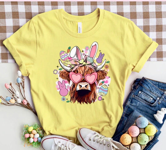 Highland Cow Bunny Print Transfer, Easter Transfer,  Ready to Press, Screen Print Transfer, Full Color Matte Clear