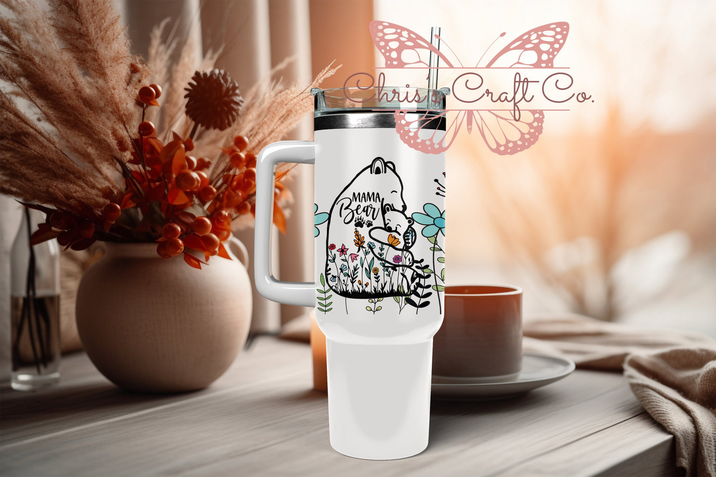 UVDTF Wrap Floral Mama Bear for 16oz Can Glass Mug Tumbler, Mom Wrap, Ready to Apply, Permanent Waterproof Adhesive