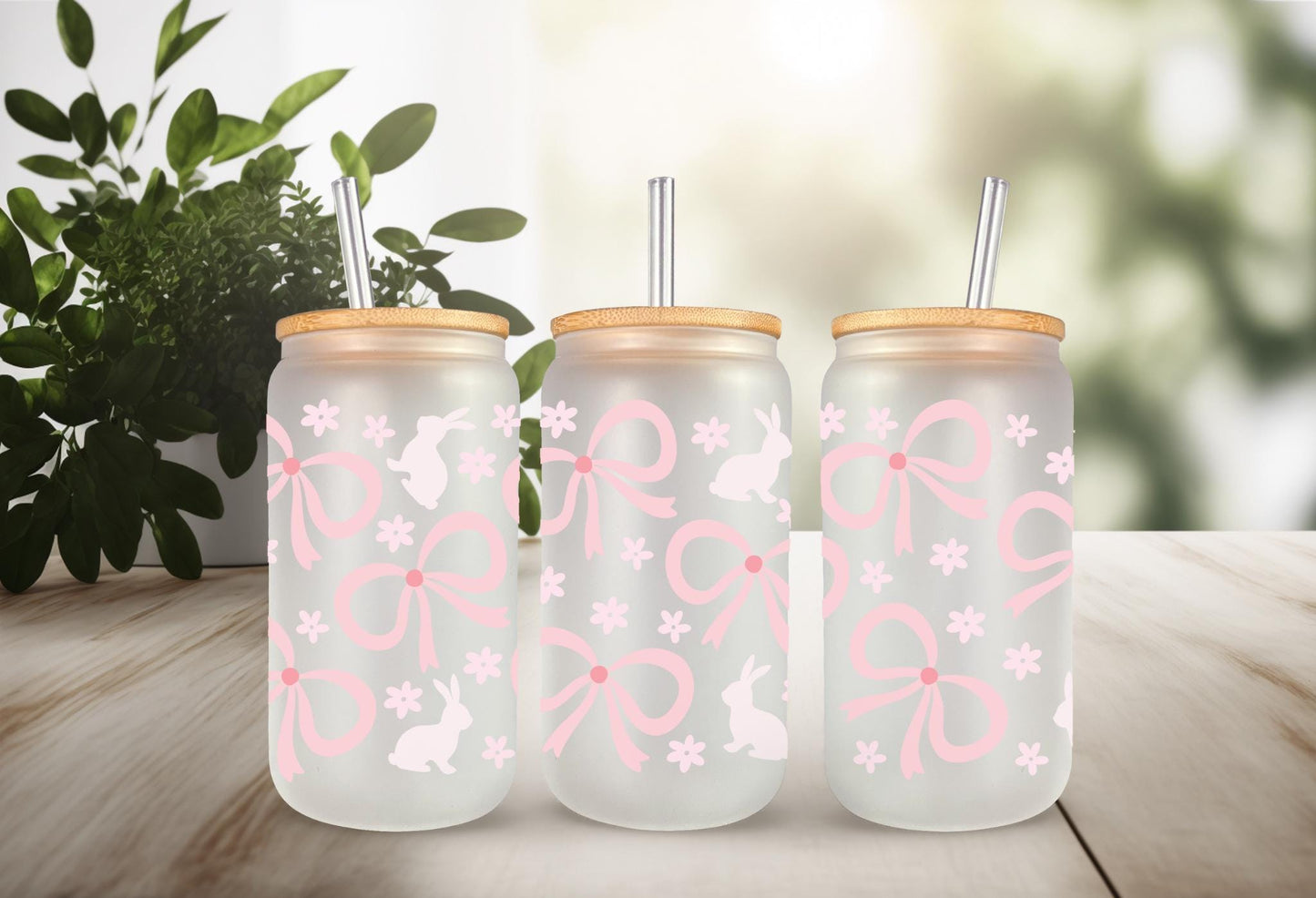 UVDTF Wrap Bunny Coquette Bows Light 16oz Mug Tumbler, Easter Wrap, Ready to Apply, Permanent Waterproof Adhesive, Double Sided Print Option