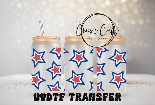 UVDTF Patriotic Stars Independence Day for 16oz Can Glass Mug Tumbler, Ready to apply, Permanent Waterproof Adhesive