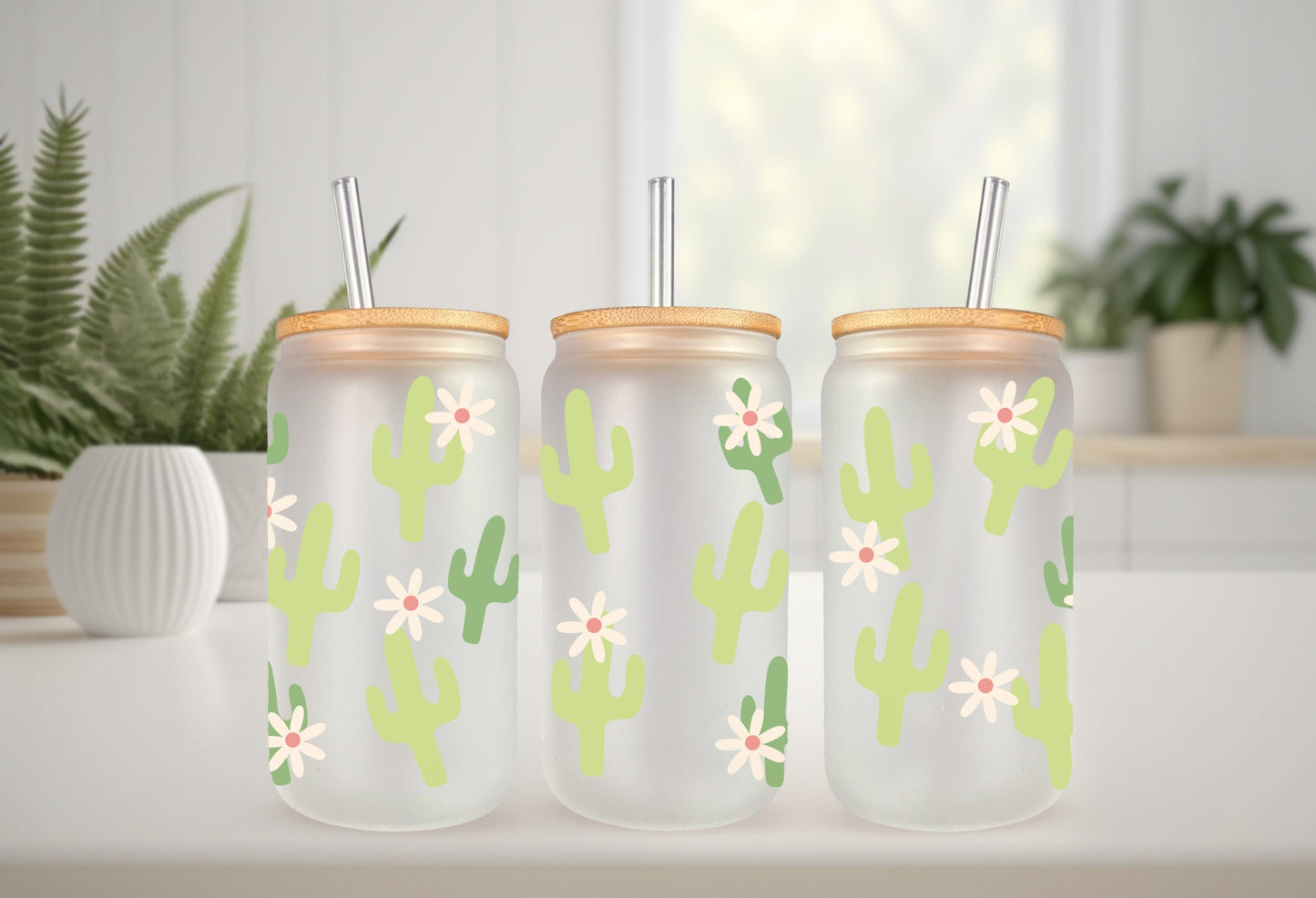 UVDTF Wrap Cactus Flower 16oz Can Glass, Mug, Tumbler, Cactus Wrap, Ready to apply, Permanent Adhesive Waterproof, Add on a Cup