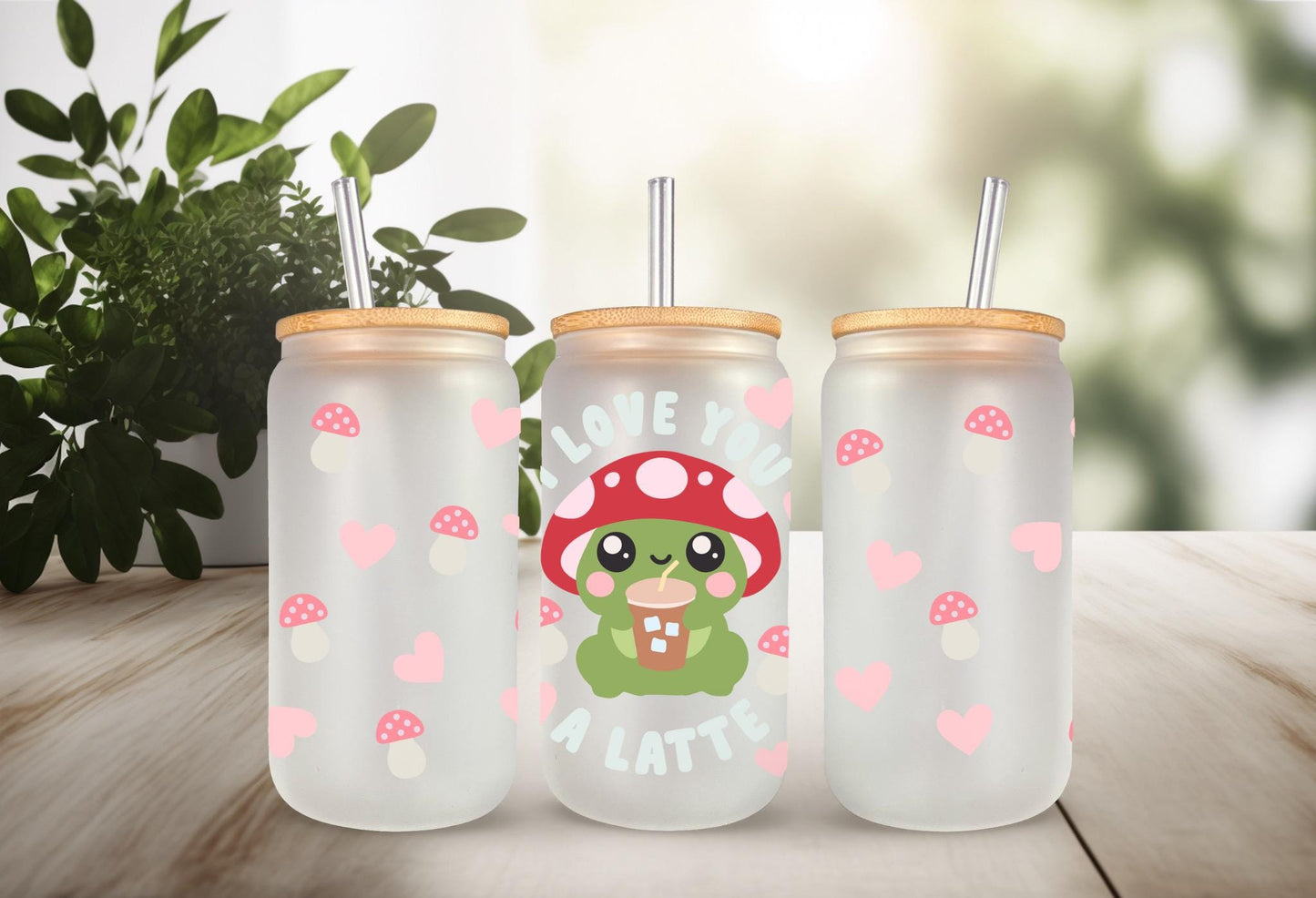 UVDTF Wrap Mushroom Frog Love You A Latte, 16 oz Can Glass Mug Tumbler, Mushroom  Wrap, Ready to Apply, Permanent Waterproof Adhesive