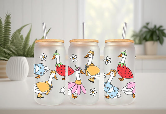 UVDTF Wrap Retro Spring Goose 16oz Can Glass Mug Tumbler Wrap, Geese Wrap, Ready to apply, Permanent Adhesive, Double sided option