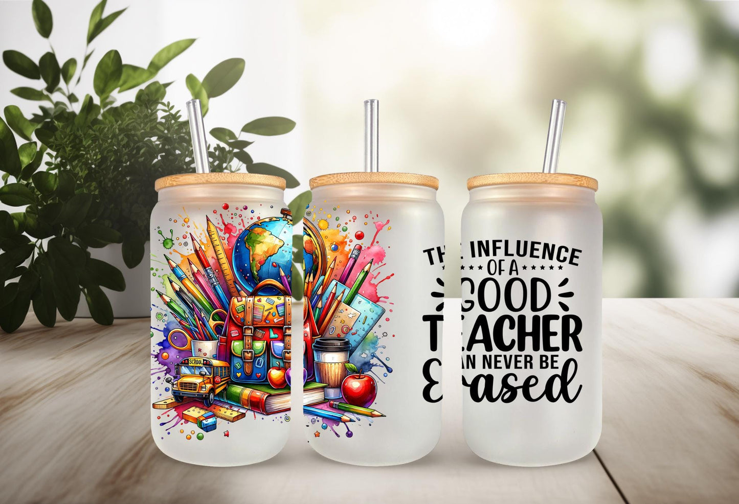 UVDTF Wrap Good Teacher 16oz Can Glass Mug Tumbler, Teacher Gift, Ready to Apply, Permanent Waterproof Adhesive