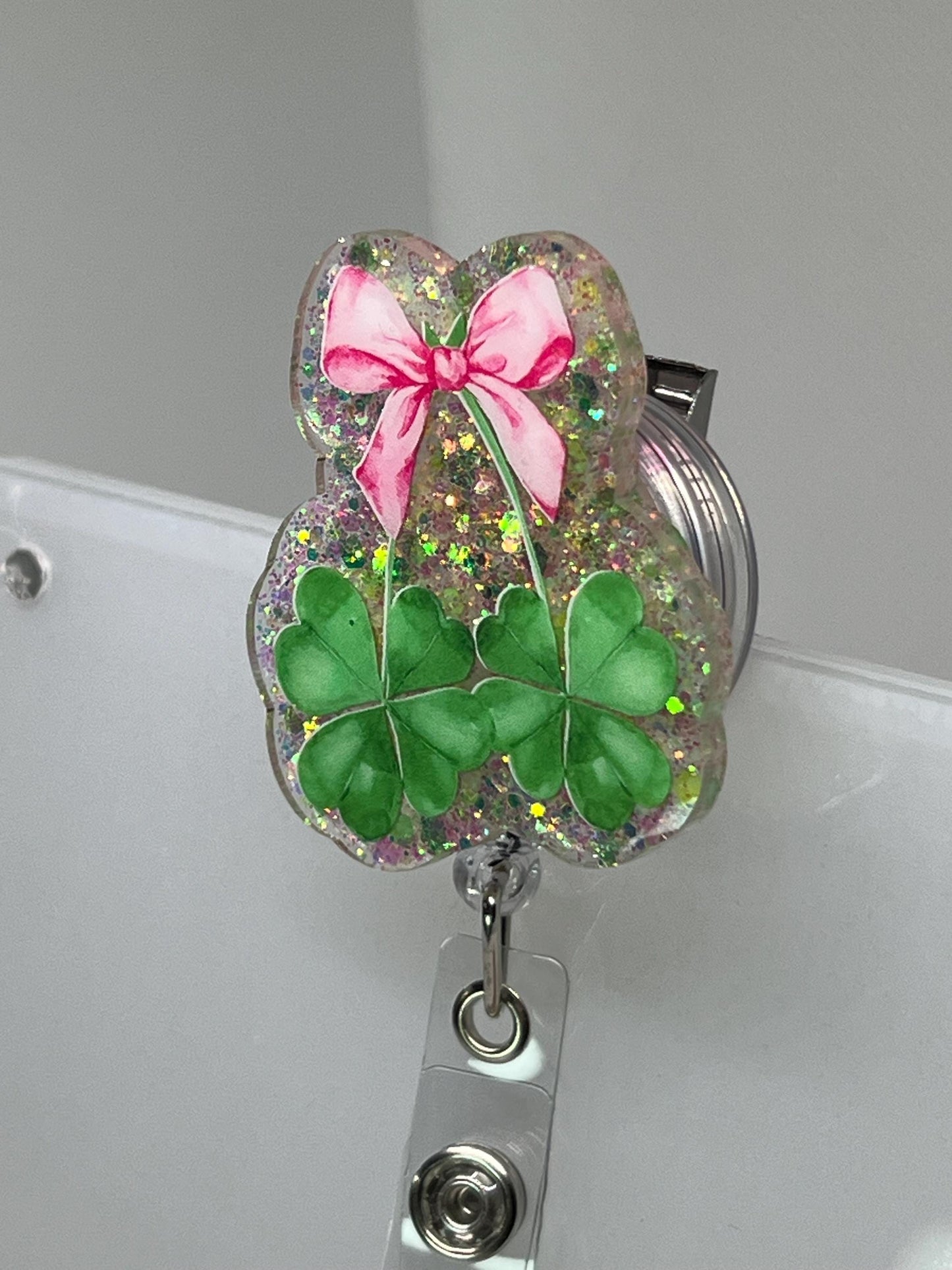 Coquette Bow Shamrock Acrylic Blank Decal Set, DIY Badge Reels, Bow Blank UVDTF sticker, Unfinished Badge Reel, Badge Reel Blanks