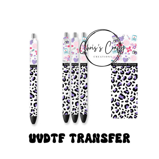 UVDTF Pen Wrap RN Registered Nurse Purple Leopard, Ready to Apply, Permanent Waterproof Adhesive