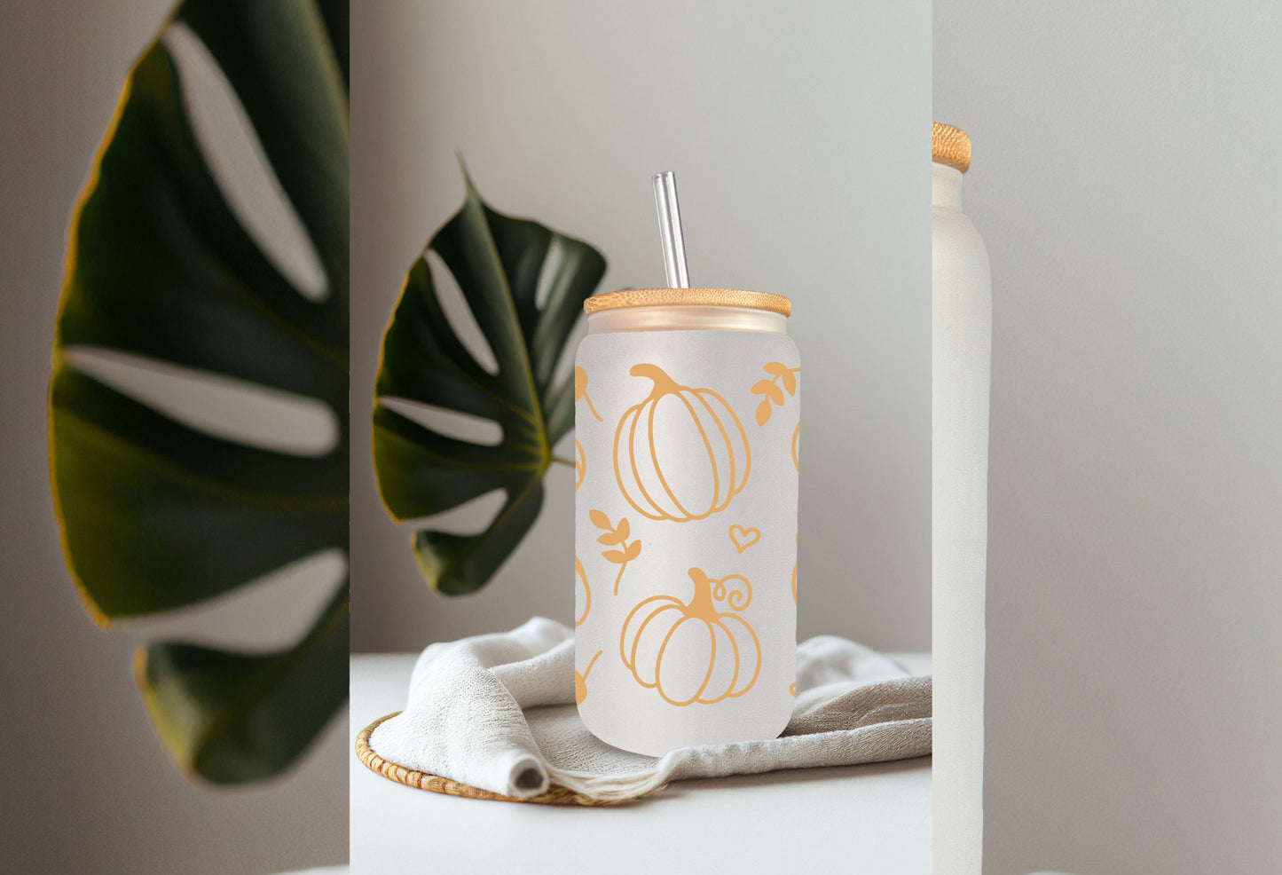 UVDTF Wrap Fall Pumpkin Gourd 16oz Can Glass, Mug, Tumbler, Double Sided Print Option, Ready to Apply, Permanent Adhesive
