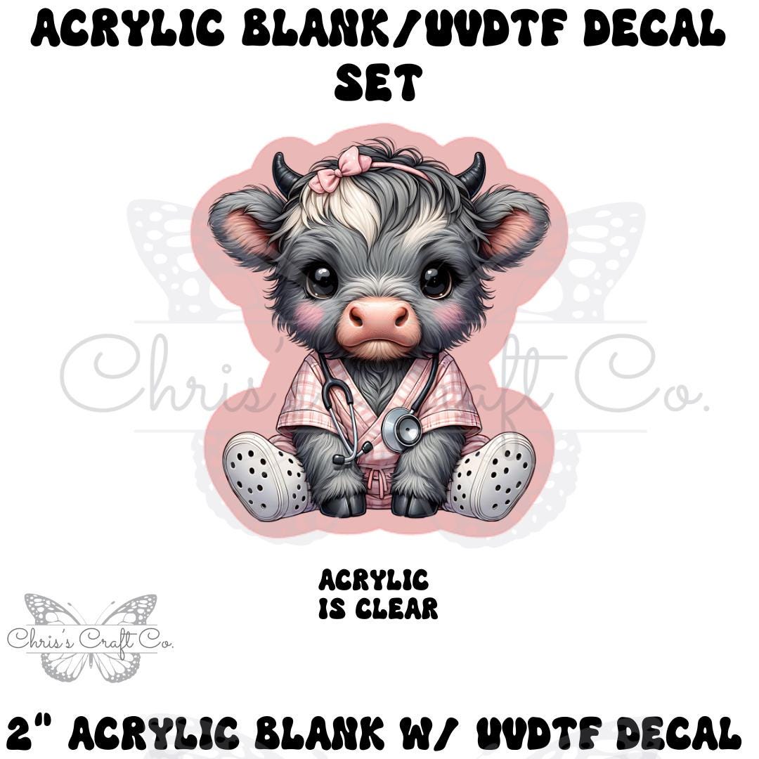 Highland Cow Nurse Acrylic Blank Decal Set, DIY Badge Reels, Medical Blank UVDTF sticker, Unfinished Badge Reel, Badge Reel Blanks