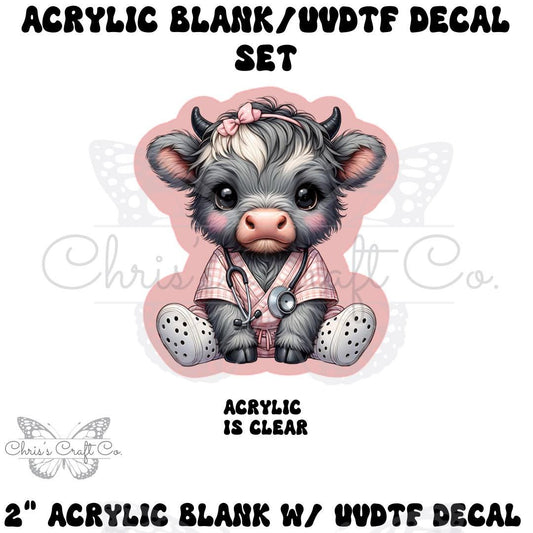 Highland Cow Nurse Acrylic Blank Decal Set, DIY Badge Reels, Medical Blank UVDTF sticker, Unfinished Badge Reel, Badge Reel Blanks