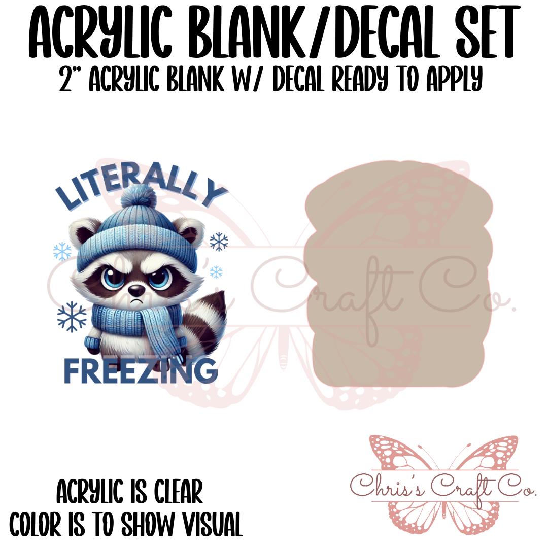 Acrylic Blank Decal Set Racoon Literally Freezing, DIY Badge Reels, Winter Badge, Blank and UVDTF sticker, Unfinished Badge Reel