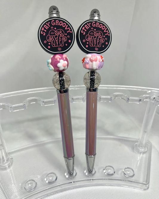Beaded Pen Mushroom Stay Groovy, Refillable Ink Pen, Sarcastic Pen, Fun Pens Acrylic Beads, Custom Pen, Retractable Ink Pen, Graduation