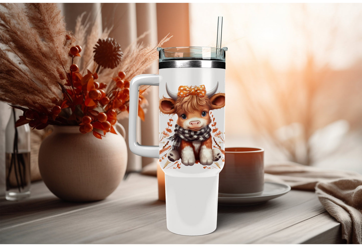 UVDTF Wrap Cute Fall Cow Girl Floral 16 oz Can Glass, Mug, Tumbler, Ready to apply, Permanent Waterproof Adhesive