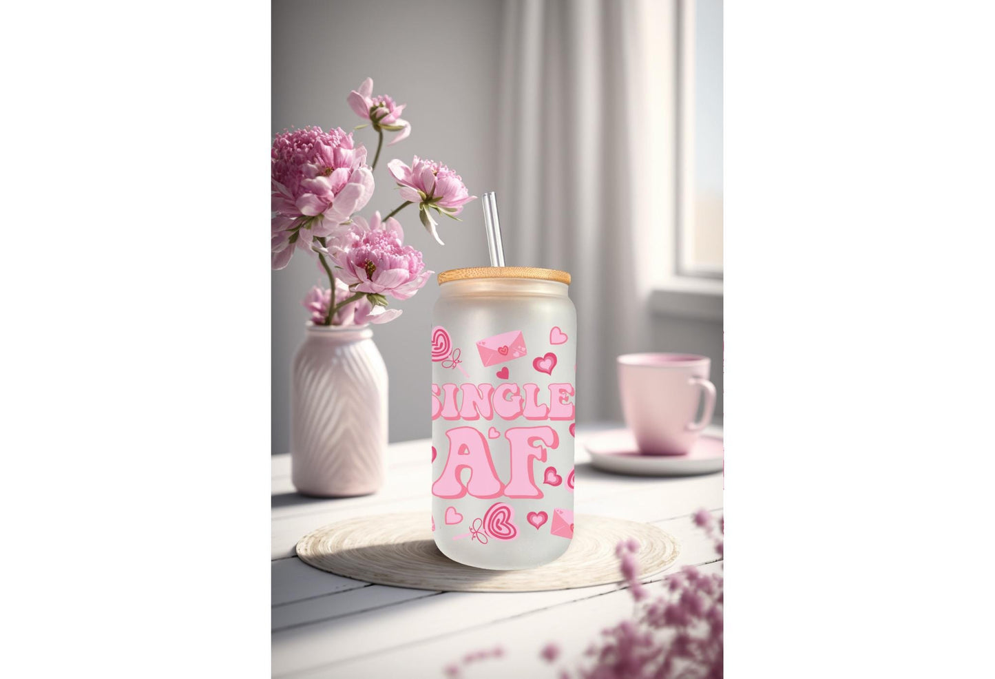 UVDTF Wrap Heart Single AF Valentine’s 16oz Can Glass Mug Tumbler, Valentine wrap, Ready to Apply, Permanent Waterproof Adhesive