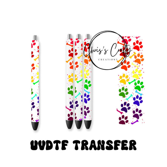 UVDTF Pen Wrap Pet Cat Dog Rainbow Paws, Dog Paws, Ready to Apply.  Permanent Waterproof Adhesive