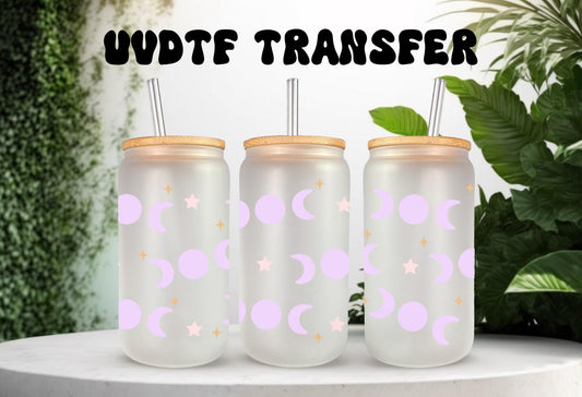 UVDTF Wrap Celestial Moon and Stars 16oz Can Glass Mug Tumbler, Moon Star Wrap, Ready to apply, Permanent Waterproof Adhesive